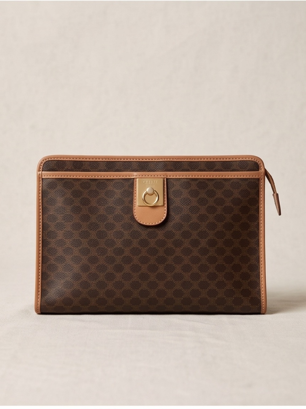 Vintage Celine Brown Canvas with Tan Leather Pouch